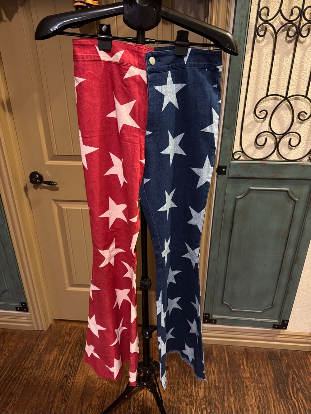 BiBi Star-Print Flare Jeans - Red & Blue
